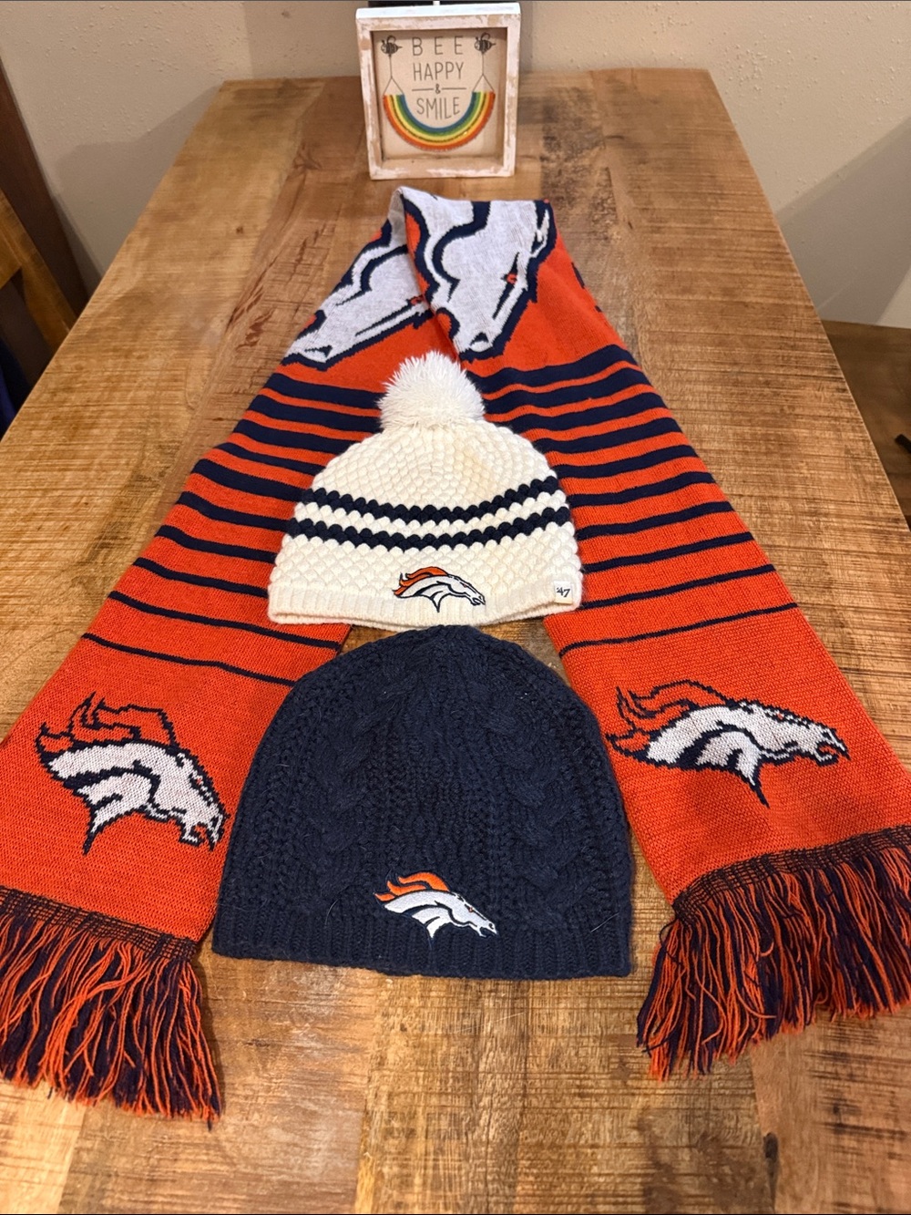 Denver Broncos Women’s Knit Scarf and Beanie Set - Orange/Navy/White